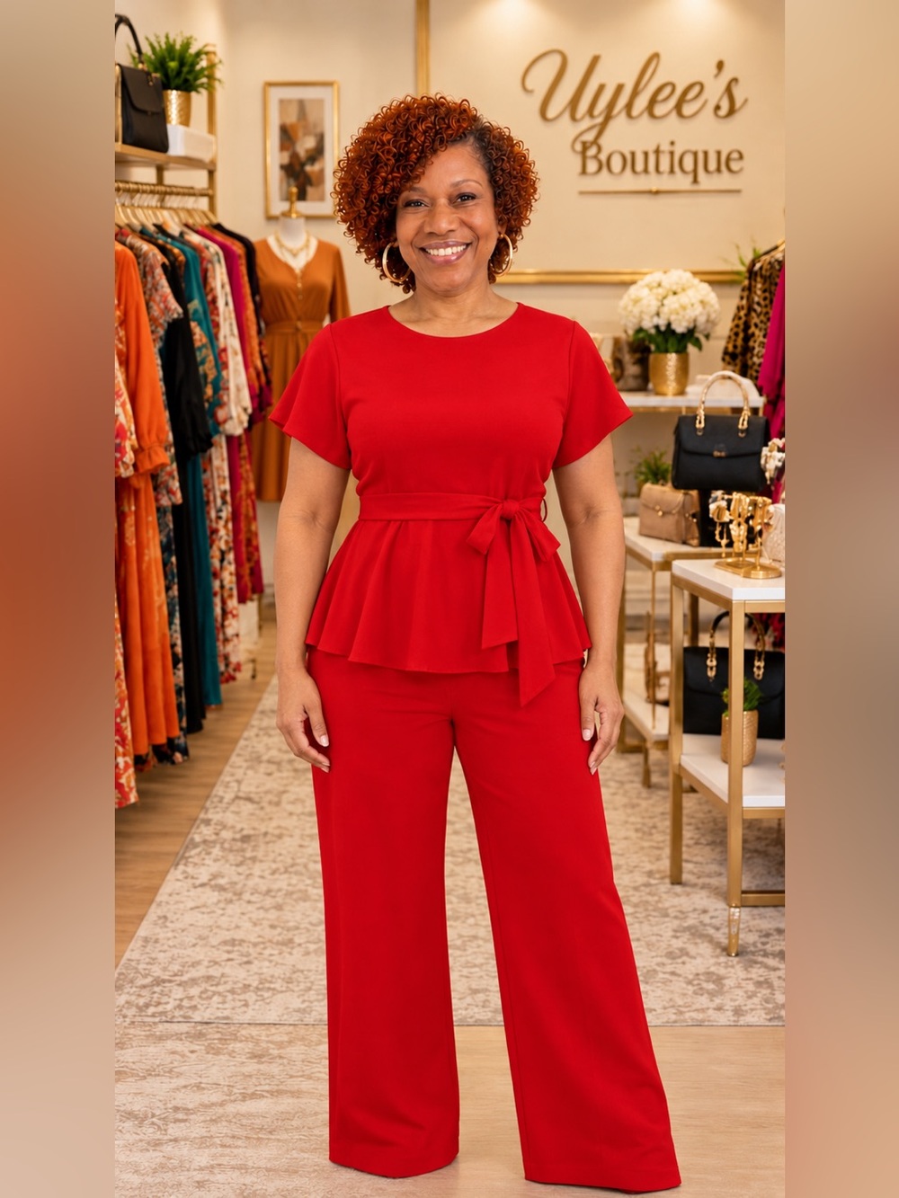 Ekaliy Women's 2-Piece Pants Set Peplum Top High Waisted Flared Pants, 2X (US 20